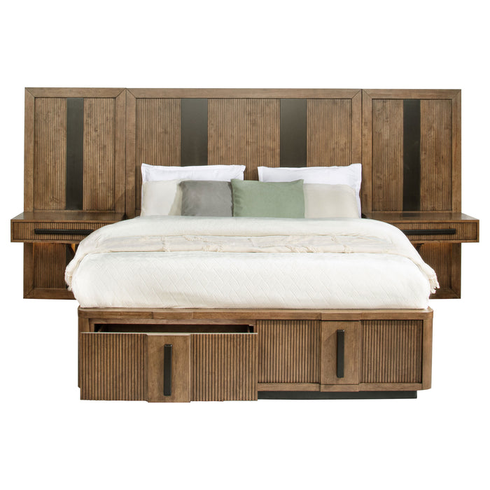 Terrace Wall Panel Platform Storage Bed with Attached Nightstands - De Avenue Furniture