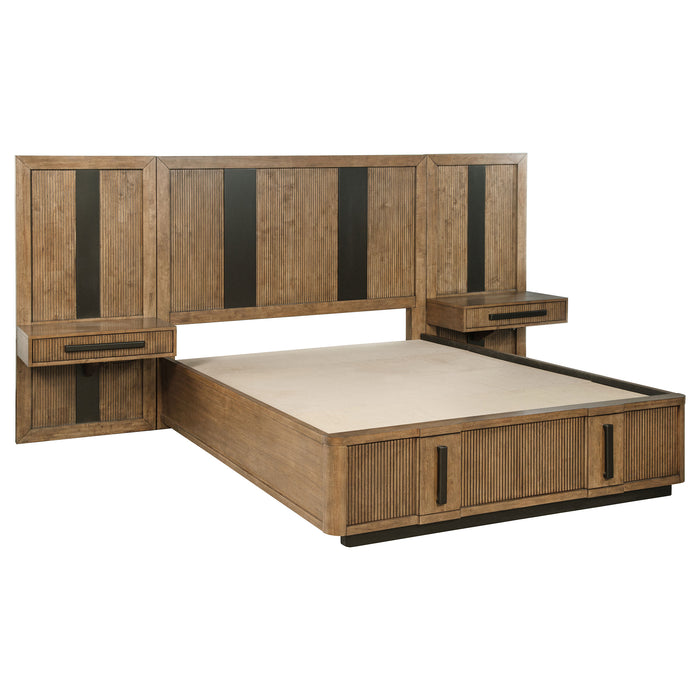 Terrace Wall Panel Platform Storage Bed with Attached Nightstands - De Avenue Furniture