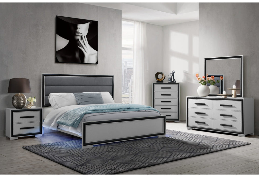 Amelia Grey-Black Bed With LED Dresser-Mirror And Nightstand - De Avenue Furniture