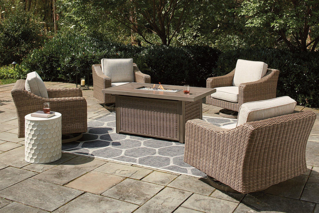 Beachcroft Beachcroft Fire Pit Table with Four Nuvella Swivel Lounge Chairs - De Avenue Furniture