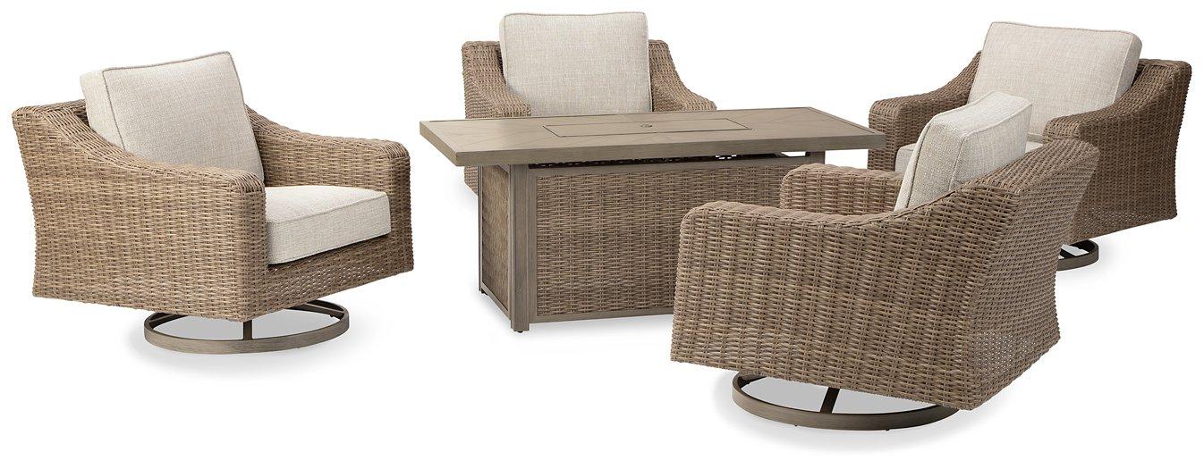 Beachcroft Beachcroft Fire Pit Table with Four Nuvella Swivel Lounge Chairs - De Avenue Furniture