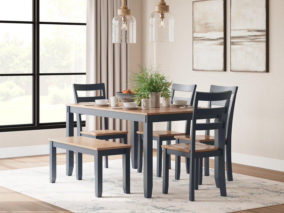 Gesthaven Dining Table with 4 Chairs and Bench (Set of 6) - De Avenue Furniture