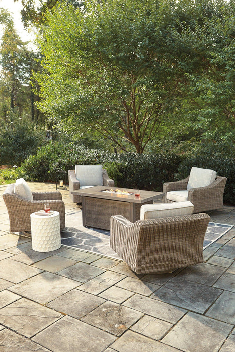 Beachcroft Beachcroft Fire Pit Table with Four Nuvella Swivel Lounge Chairs - De Avenue Furniture