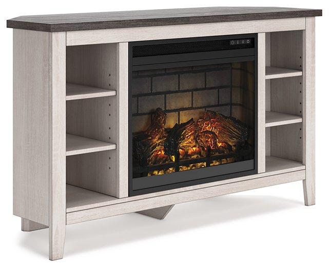 Dorrinson Corner TV Stand with Electric Fireplace - De Avenue Furniture