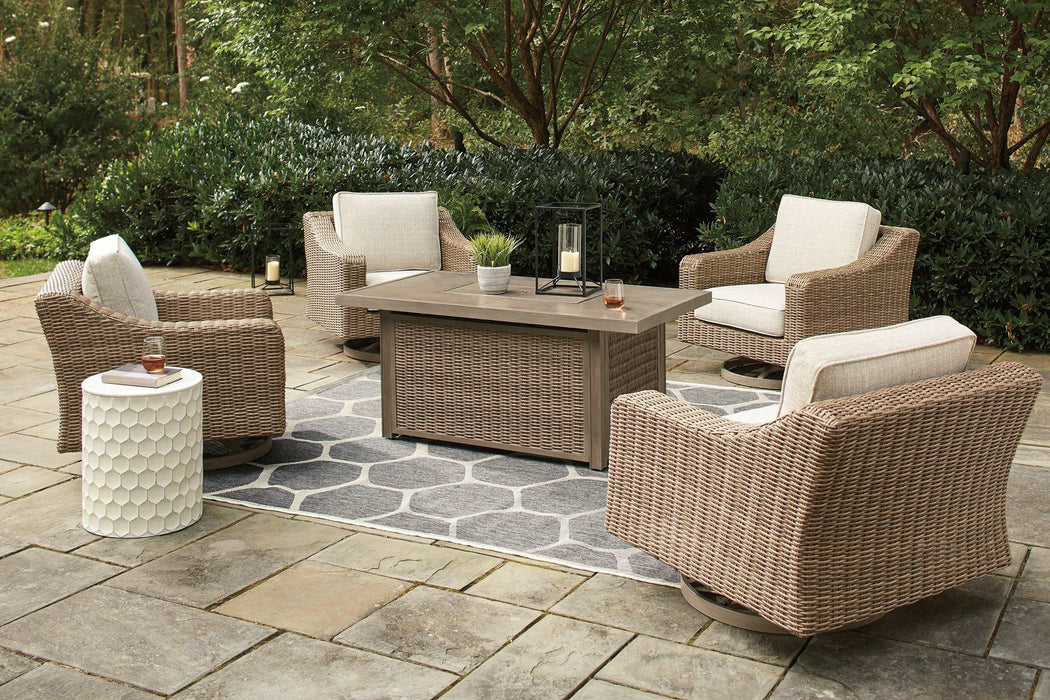 Beachcroft Beachcroft Fire Pit Table with Four Nuvella Swivel Lounge Chairs - De Avenue Furniture