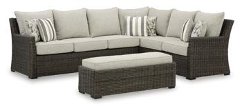 Brook Ranch Outdoor Sofa Sectional/Bench with Cushion (Set of 3) - De Avenue Furniture