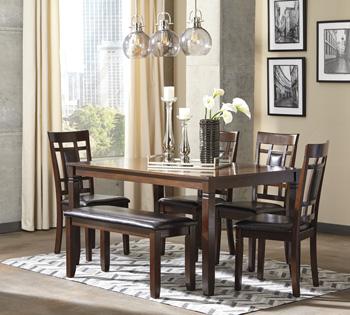 Bennox Dining Table and Chairs with Bench (Set of 6) - De Avenue Furniture