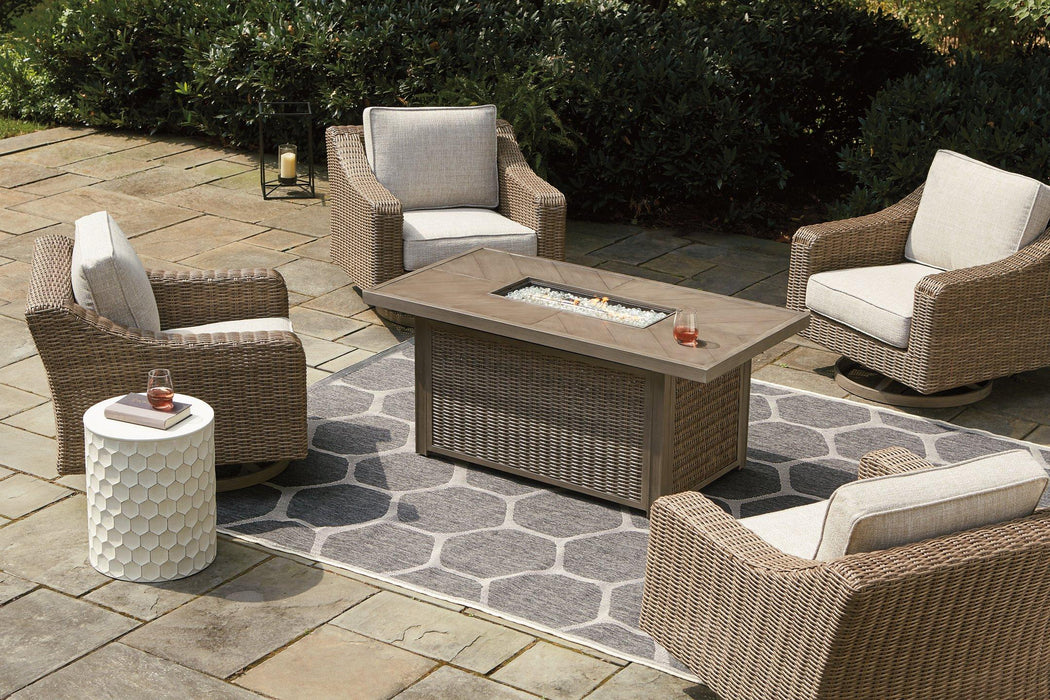 Beachcroft Beachcroft Fire Pit Table with Four Nuvella Swivel Lounge Chairs - De Avenue Furniture