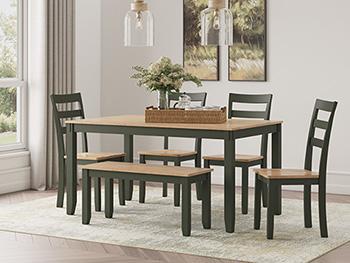 Gesthaven Dining Table with 4 Chairs and Bench (Set of 6) - De Avenue Furniture