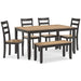 Gesthaven Dining Table with 4 Chairs and Bench (Set of 6) - De Avenue Furniture