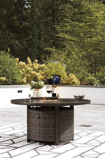 Paradise Trail Paradise Trail Fire Pit Table with 4 Nuvella Swivel Lounge Chairs - De Avenue Furniture