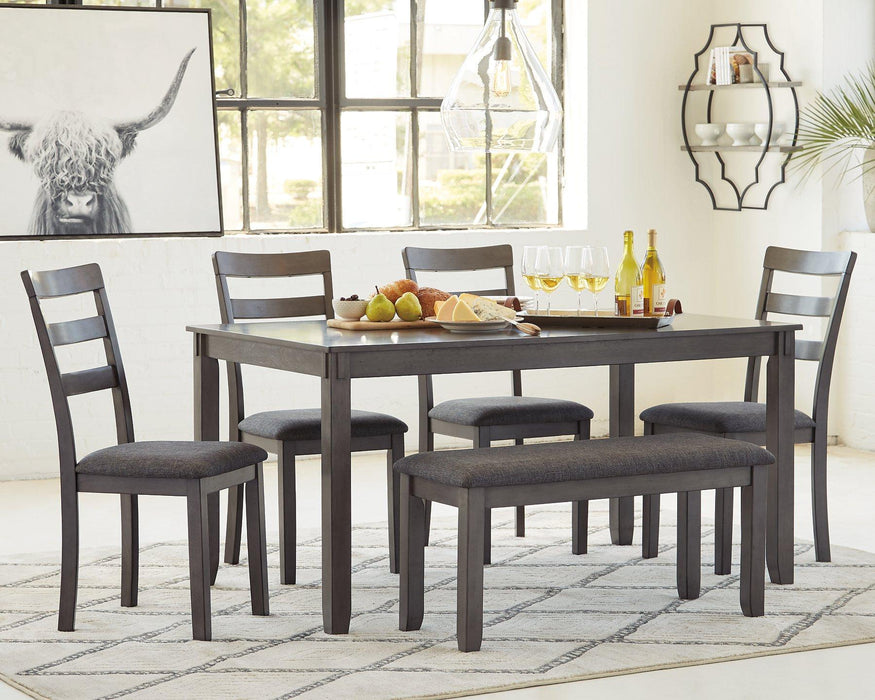 Bridson Dining Table and Chairs with Bench (Set of 6) - De Avenue Furniture