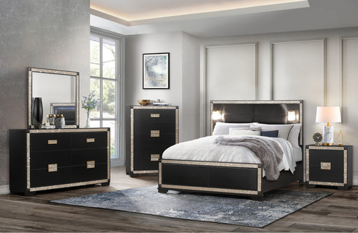 Blake Black-Gold Bed With Lamps-Dresser-Mirror And Nightstand - De Avenue Furniture