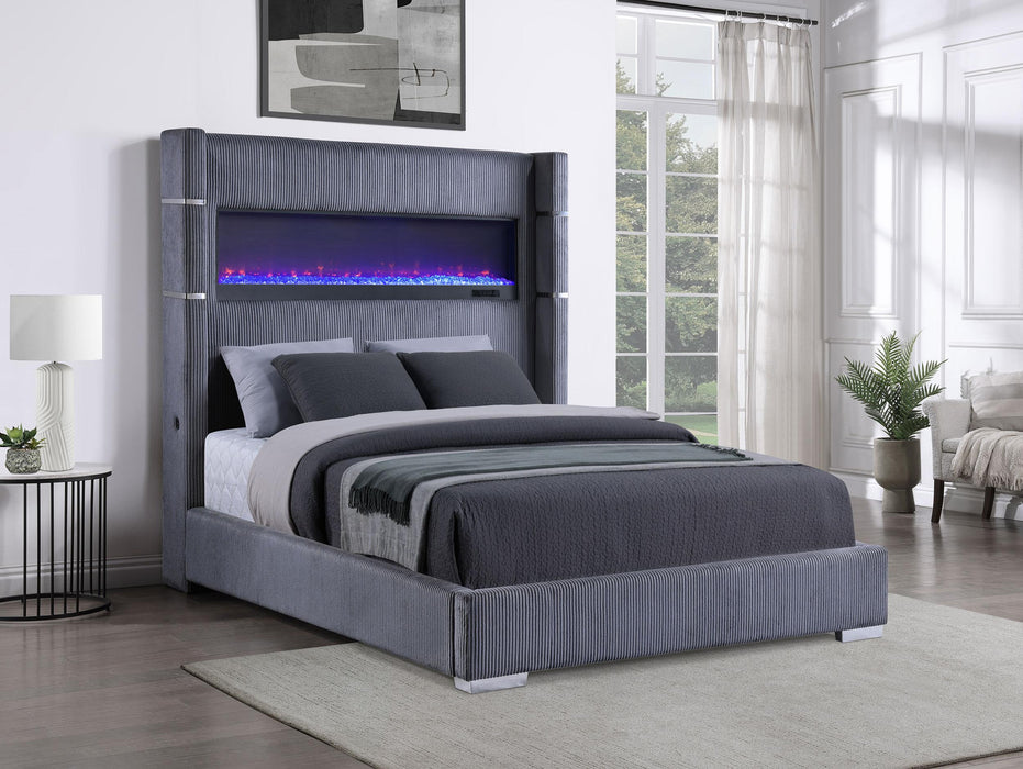 Tisdall Wingback Bed with Flame Visualizer - De Avenue Furniture
