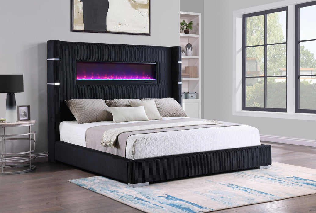 Tisdall Wingback Bed with Flame Visualizer - De Avenue Furniture