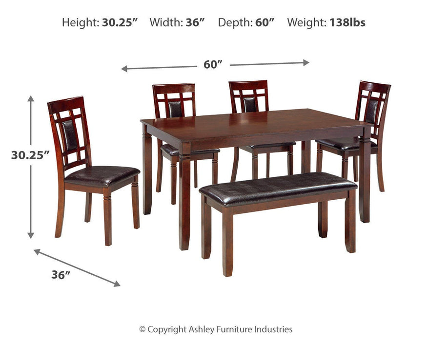 Bennox Dining Table and Chairs with Bench (Set of 6) - De Avenue Furniture