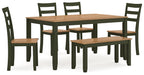 Gesthaven Dining Table with 4 Chairs and Bench (Set of 6) - De Avenue Furniture