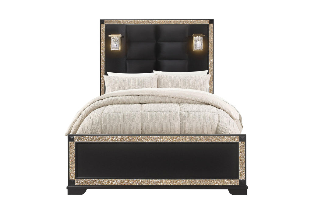 BLAKE BLACK FULL BED WITH LAMPS - De Avenue Furniture