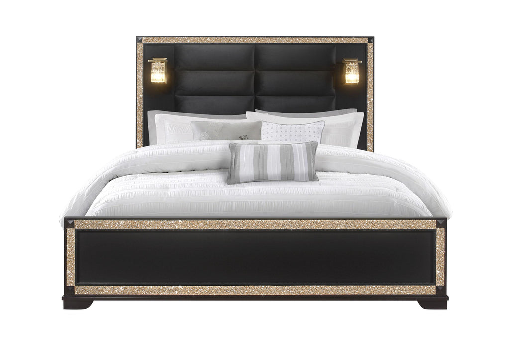 BLAKE BLACK KING BED WITH LAMPS - De Avenue Furniture
