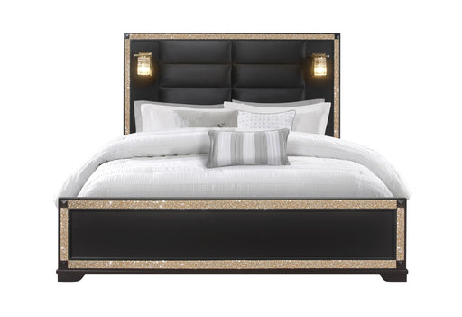 BLAKE BLACK KING BED WITH LAMPS - De Avenue Furniture