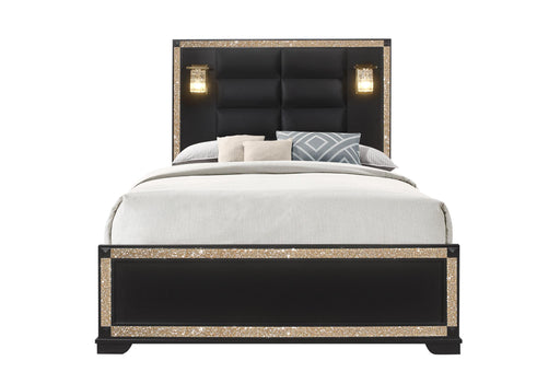 BLAKE BLACK QUEEN BED WITH LAMPS - De Avenue Furniture