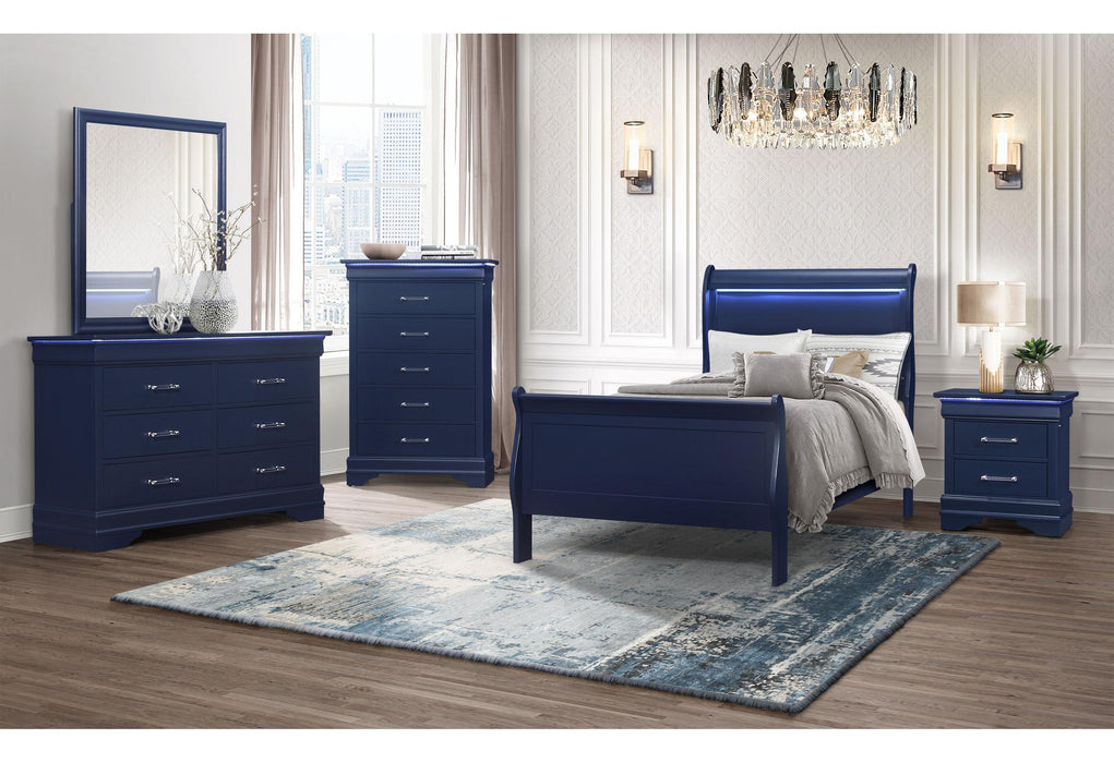 CHARLIE BLUE TWIN BED, DRESSER, MIRROR, & NIGHTSTAND - De Avenue Furniture