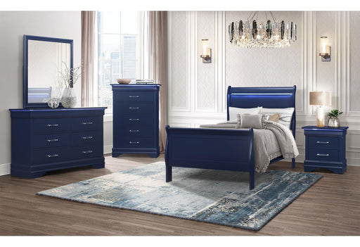 CHARLIE BLUE TWIN BED, DRESSER, MIRROR, & NIGHTSTAND - De Avenue Furniture