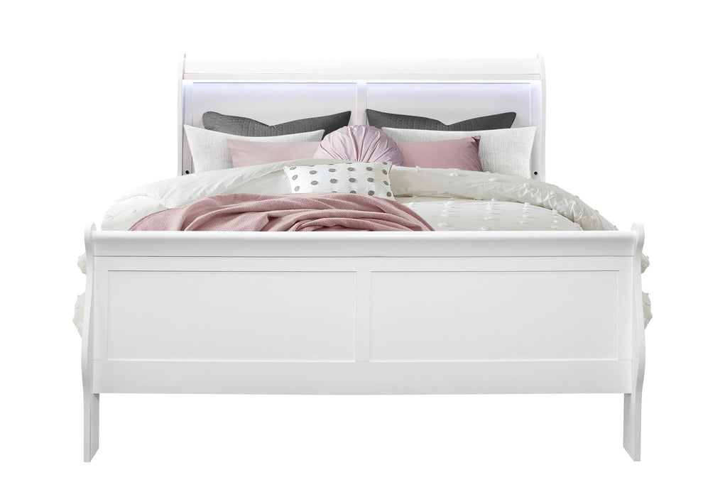 CHARLIE WHITE QUEEN BED WITH LED - De Avenue Furniture