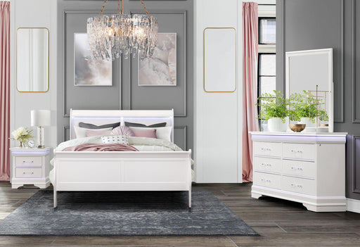 CHARLIE WHITE KING BED WITH LED, DRESSER, MIRROR AND NIGHTSTAND - De Avenue Furniture
