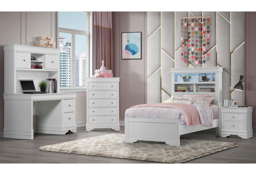 POMPEI METALLIC WHITE BOOKCASE TWIN BED WITH LED - De Avenue Furniture