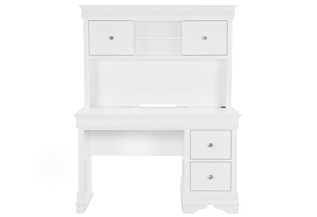 POMPEI METALLIC WHITE DESK WITH HUTCH - De Avenue Furniture