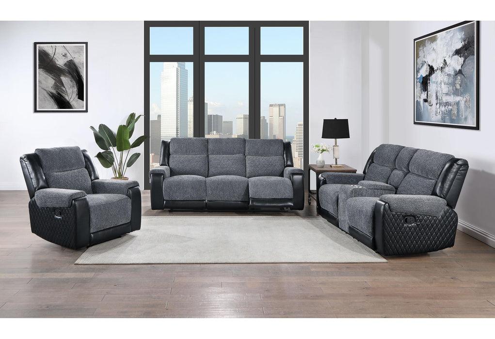 U5914 GREY/BLACK RECLINING SOFA/CONSOLE RECLINING LOVESEAT/RECLINER - De Avenue Furniture