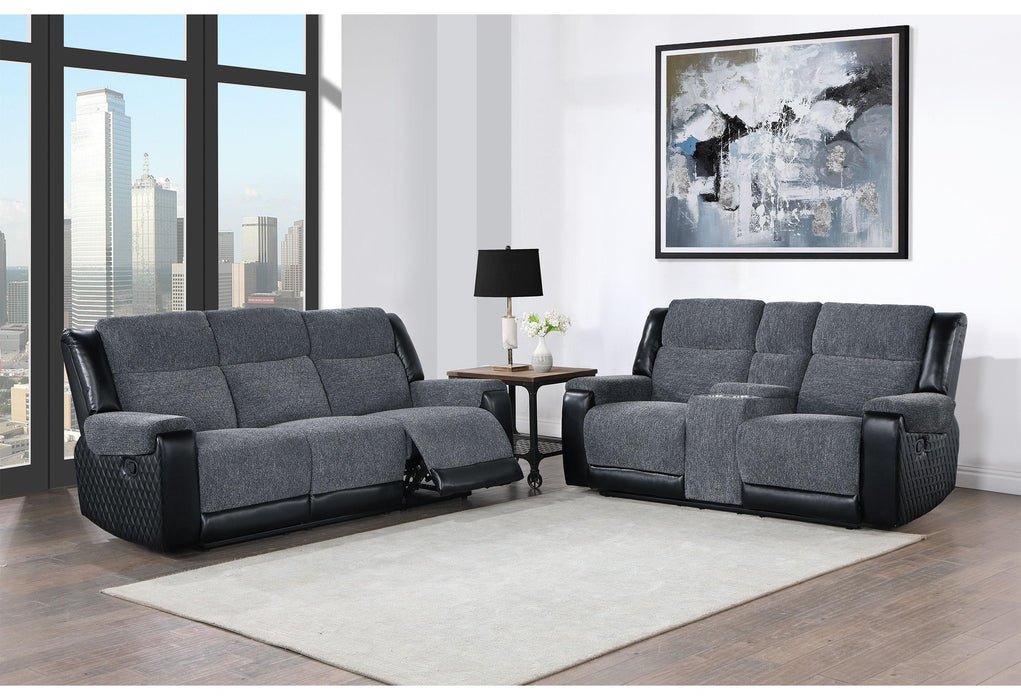 U5914 GREY/BLACK RECLINING SOFA/CONSOLE RECLINING LOVESEAT - De Avenue Furniture