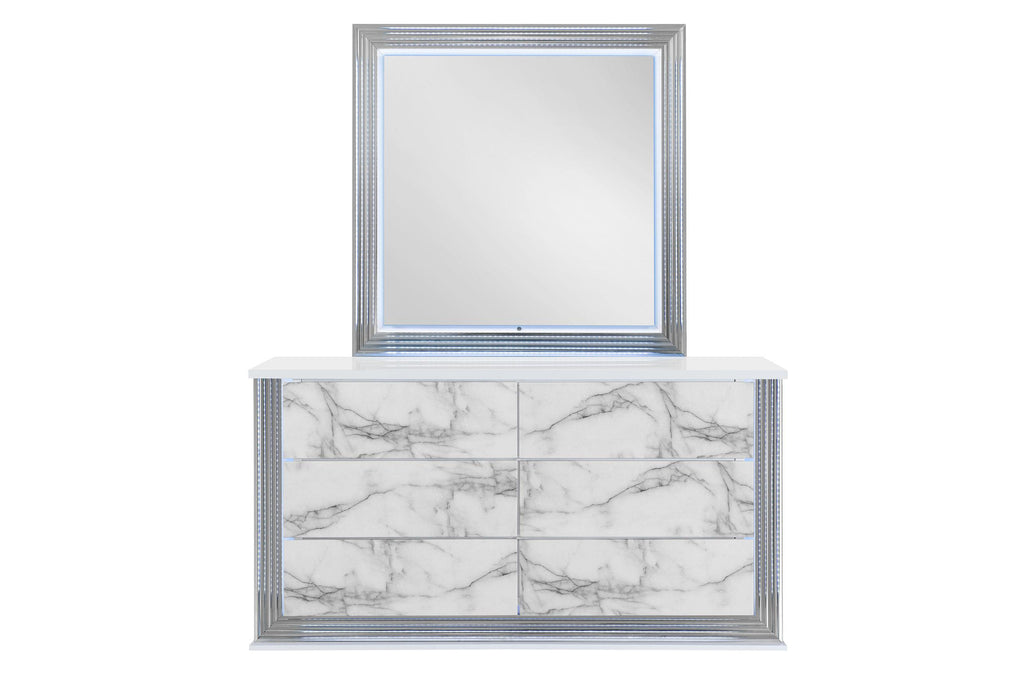 YLIME WHITE MARBLE MIRROR WITH LED - De Avenue Furniture