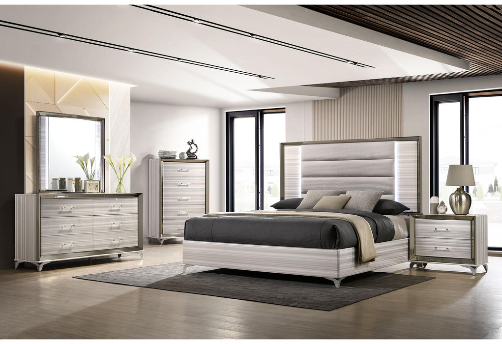 ZAMBRANO WHITE KING BED GROUP WITH VANITY SET - De Avenue Furniture