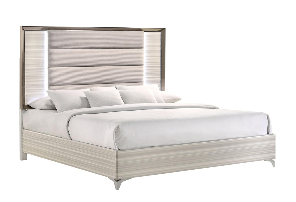 ZAMBRANO WHITE KING BED WITH LED - De Avenue Furniture