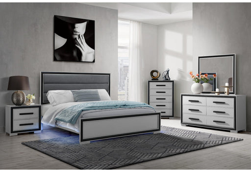 AMELIA GREY BLACK QUEEN BED GROUP W/LED - De Avenue Furniture