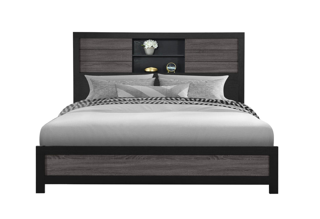 LISBON GREY/BLACK BOOKCASE KING BED - De Avenue Furniture