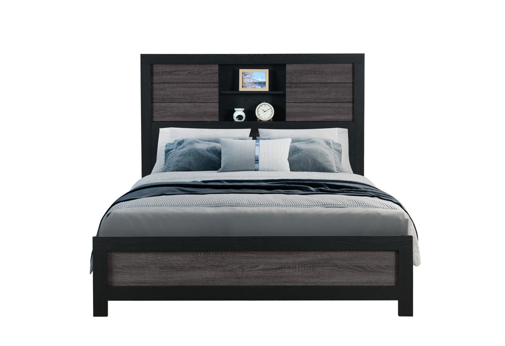 LISBON GREY/BLACK BOOKCASE QUEEN BED - De Avenue Furniture