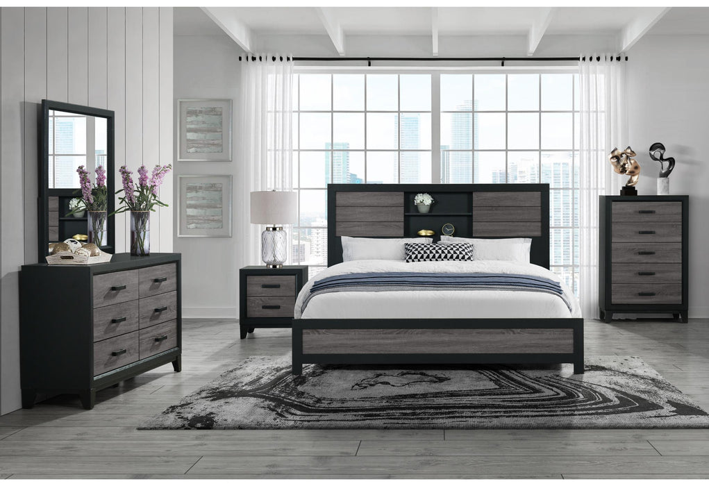 LISBON GREY/BLACK BOOKCASE KING BED GROUP - De Avenue Furniture