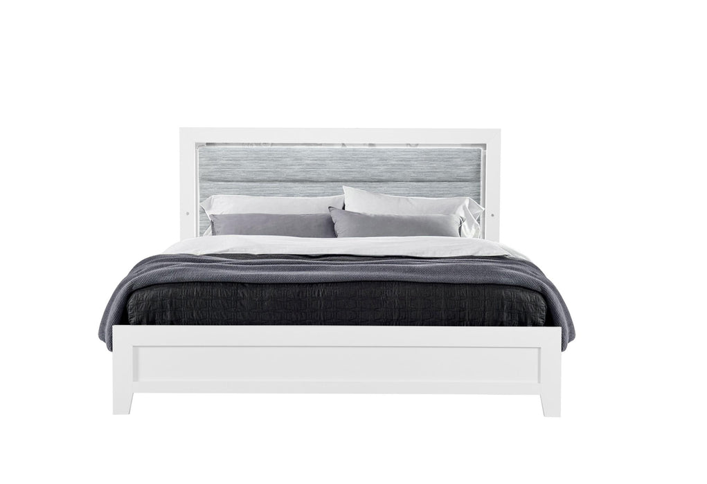 LUCCIA WHITE QUEEN BED WITH LED - De Avenue Furniture