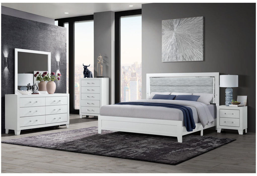 LUCCIA WHITE KING BED GROUP WITH LED - De Avenue Furniture