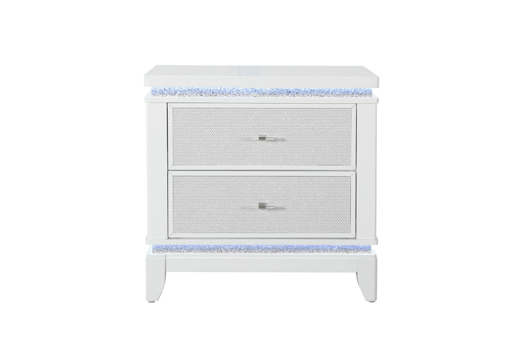 ALINA WHITE NIGHTSTAND WITH LED AND USB - De Avenue Furniture