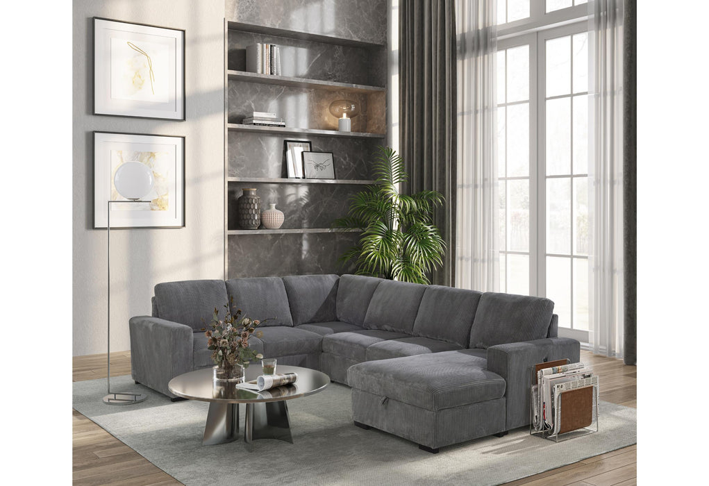 U2660 GREY SECTIONAL W/PULL OUT SOFA BED - De Avenue Furniture