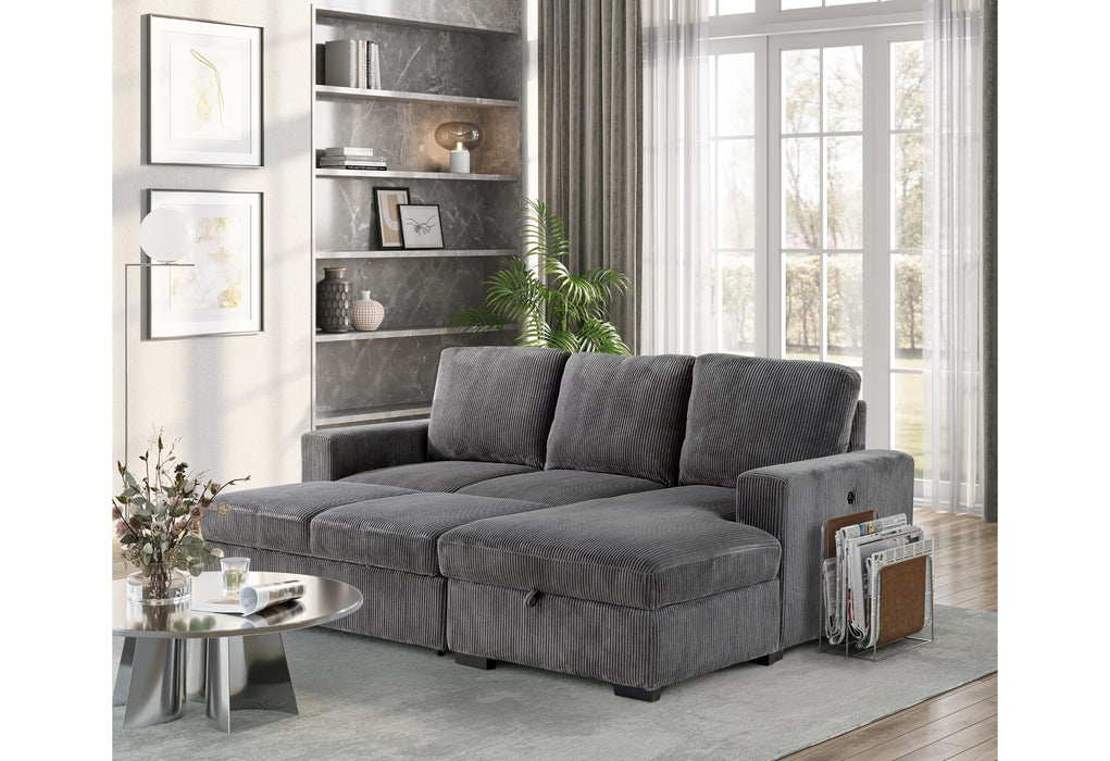 U2660 GREY L SOFA BED SECTIONAL WITH PULLOUT - De Avenue Furniture