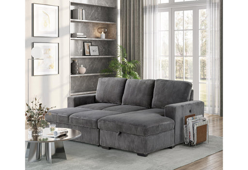 U2660 GREY L SOFA BED SECTIONAL WITH PULLOUT - De Avenue Furniture