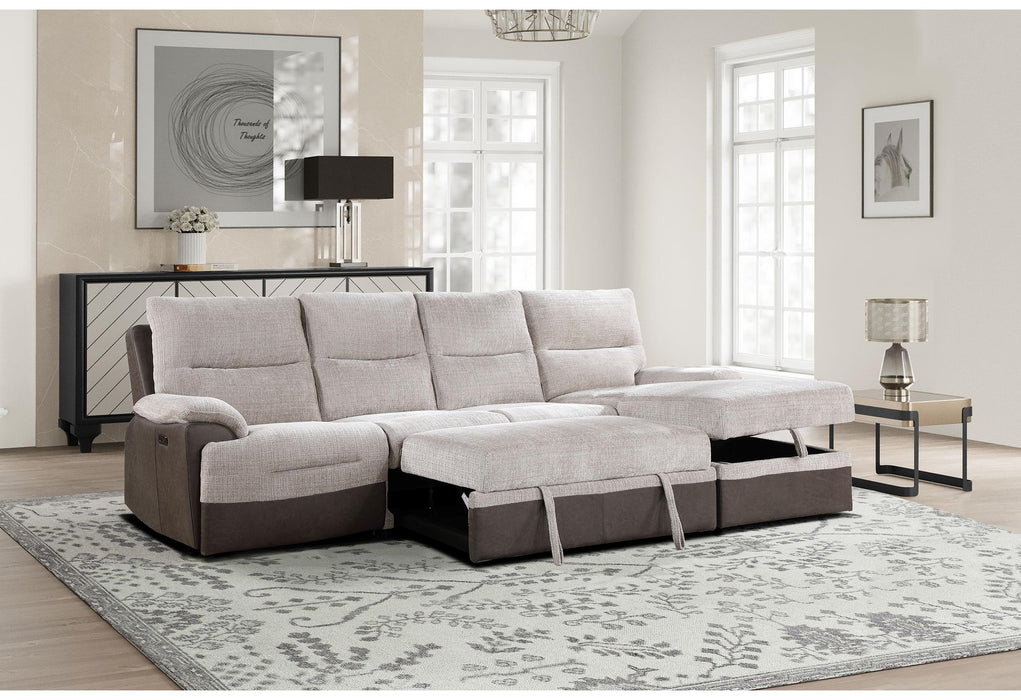 U3822 BEIGE/BROWN SECTIONAL WITH PO AND USB - De Avenue Furniture