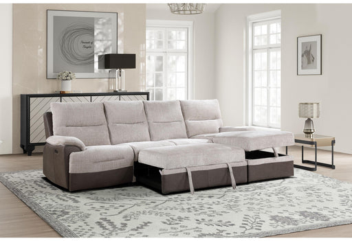 U3822 BEIGE/BROWN SECTIONAL WITH PO AND USB - De Avenue Furniture