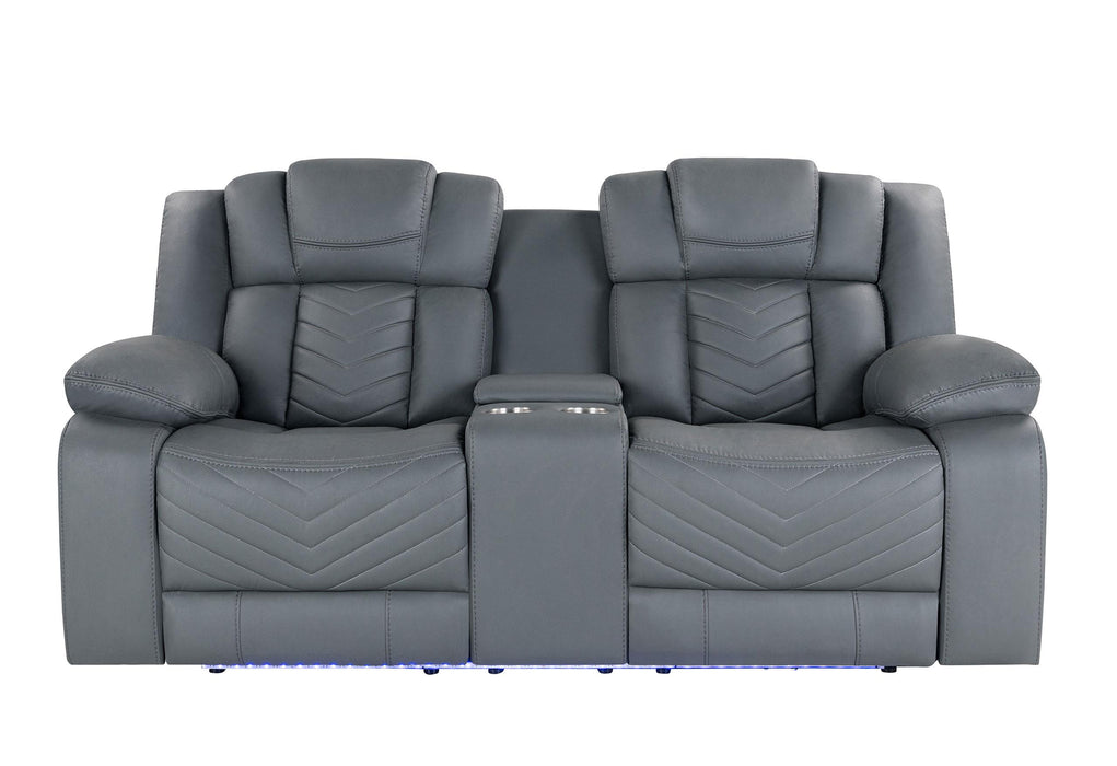 U7068 GREY 10 POWER CONSOLE RECLINING LOVESEAT WITH LED - De Avenue Furniture