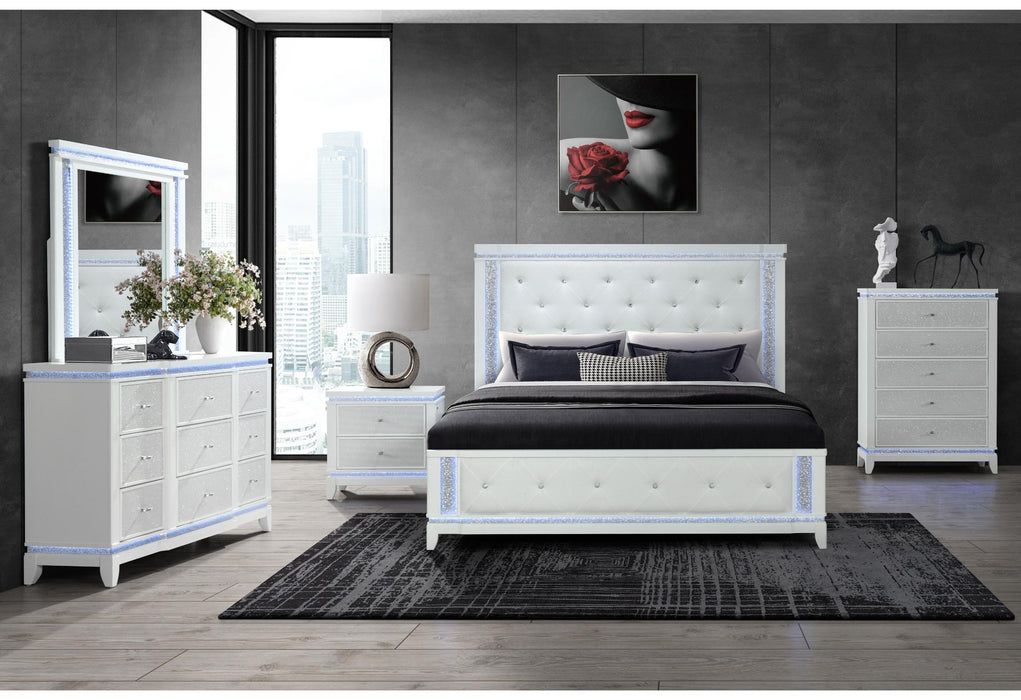 ALINA WHITE QUEEN BED GROUP WITH LED - De Avenue Furniture
